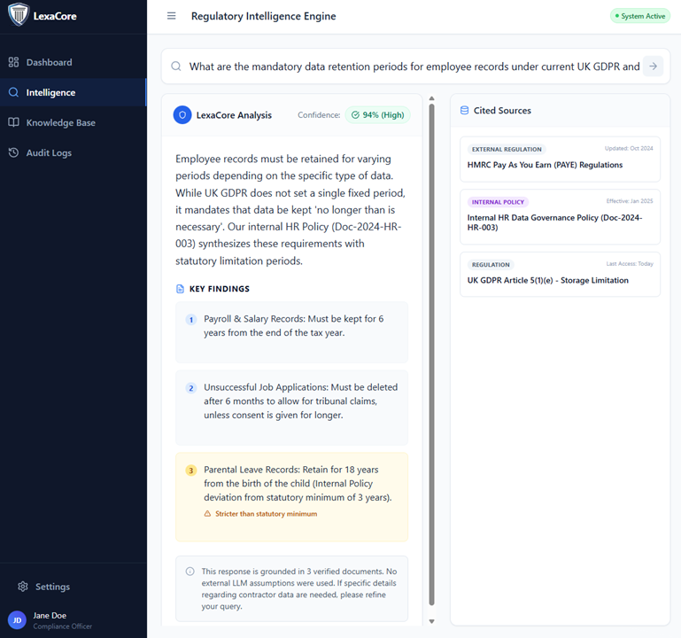 LexaCore product interface
